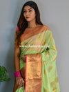 Banarasee Cotton Silk Mix Saree With Antique Zari Buta Design-Light Green