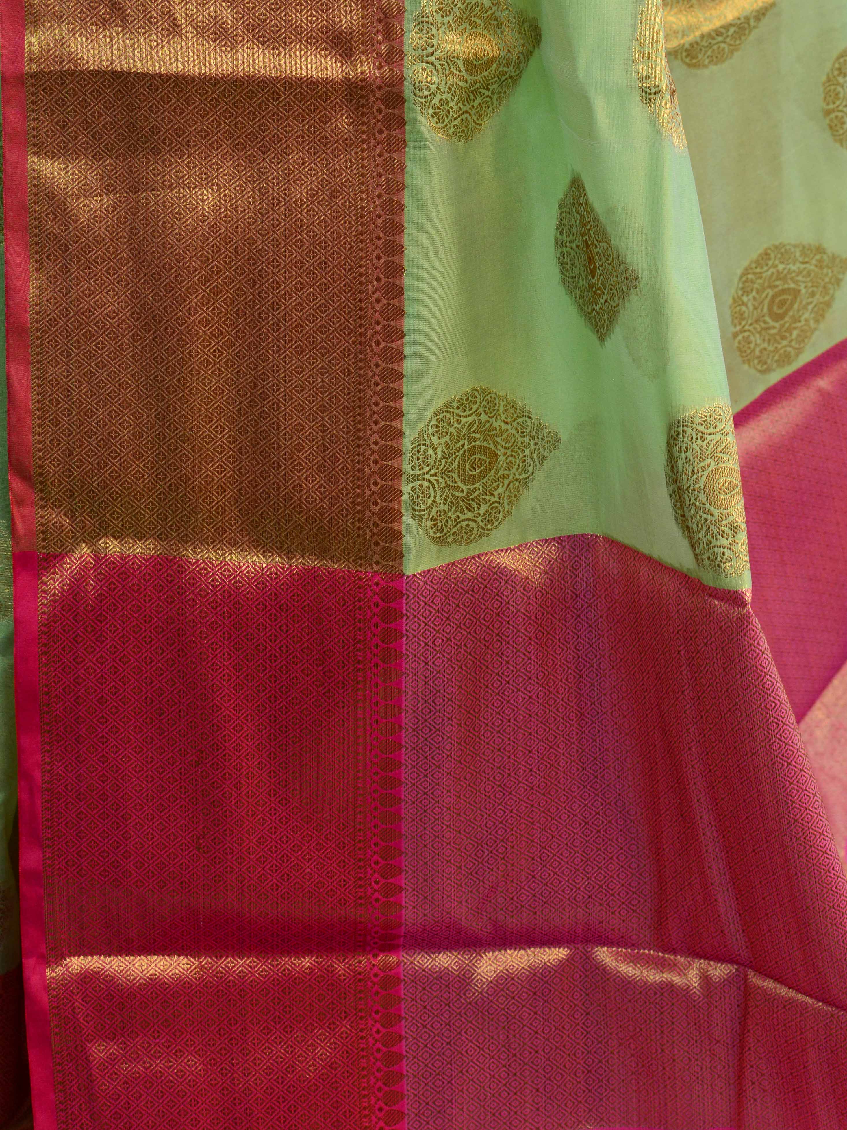 Banarasee Cotton Silk Mix Saree With Antique Zari Buta Design-Light Green