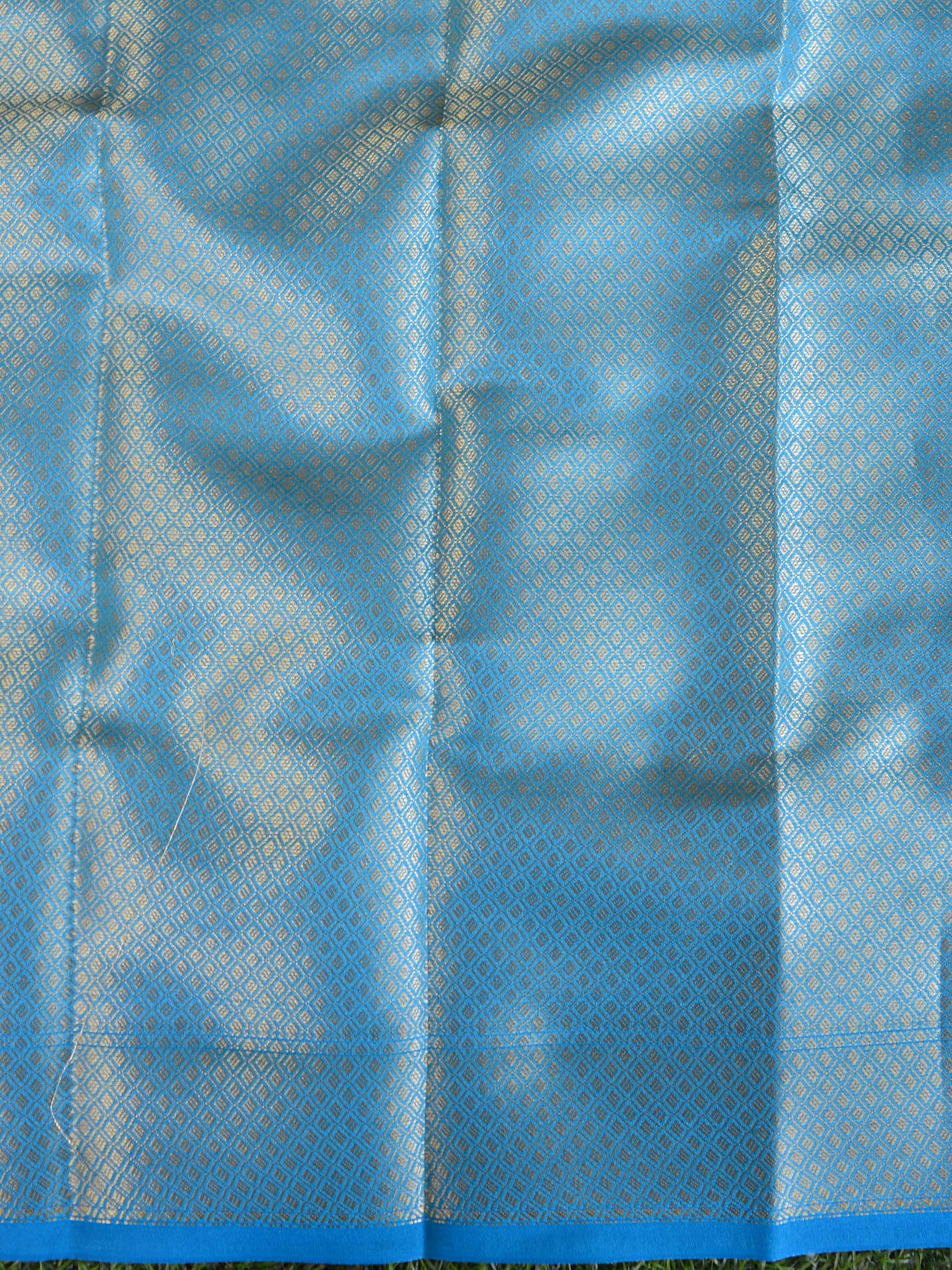 Banarasee Cotton Silk Saree With Zari Buti & Border-Sky Blue