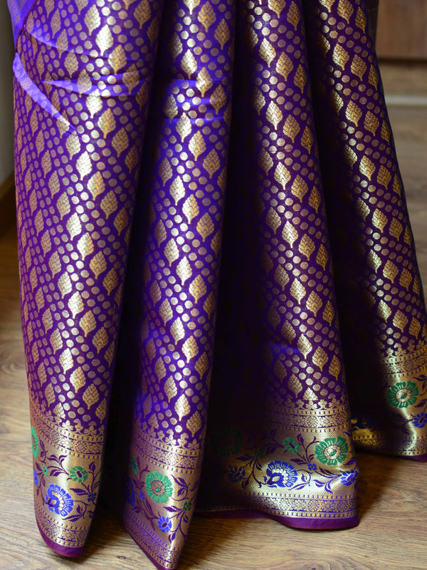 Banarasee Art Silk Saree With Zari Buta & Border-Violet