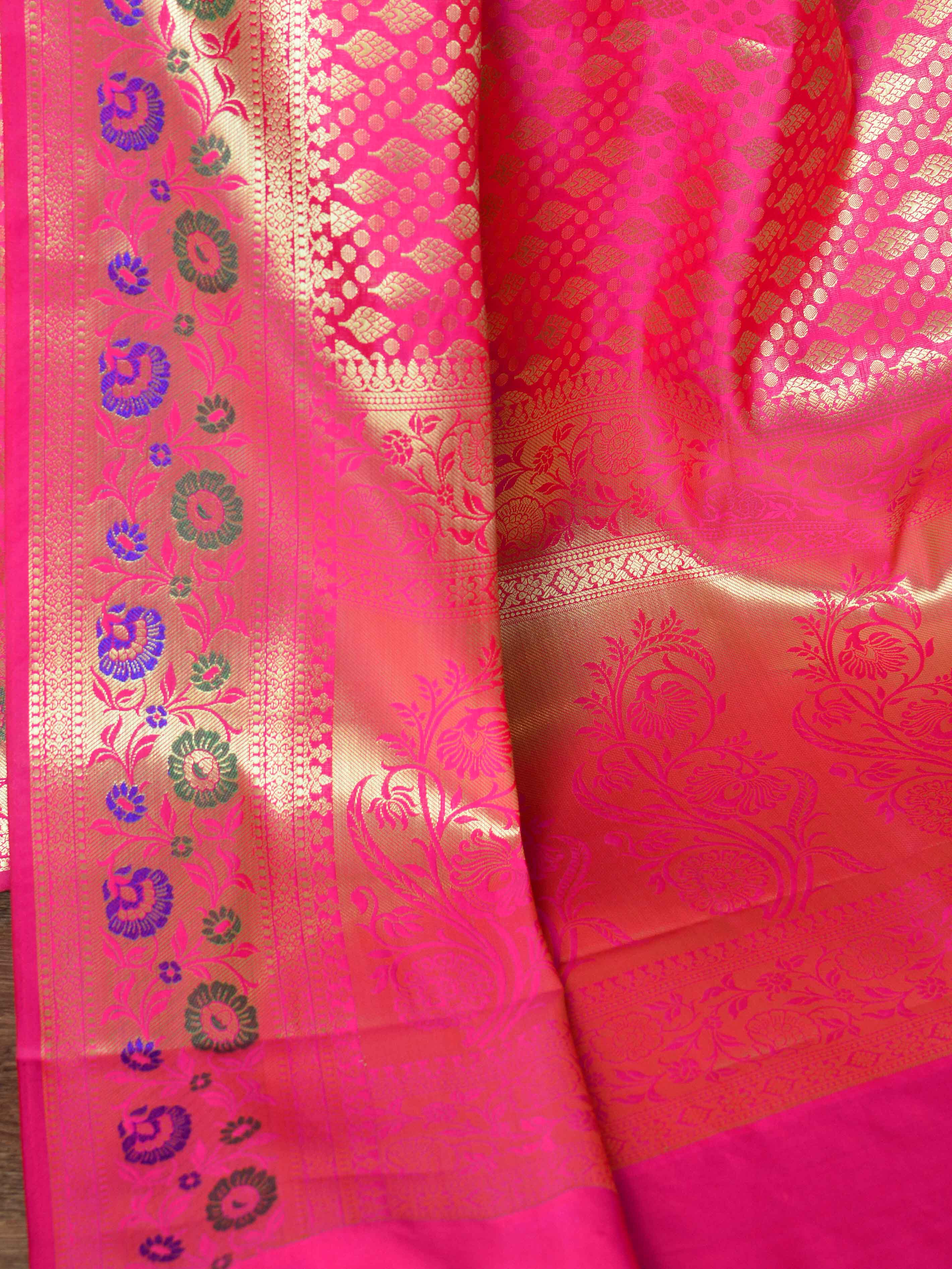 Banarasee Art Silk Saree With Zari Buta & Border-Pink