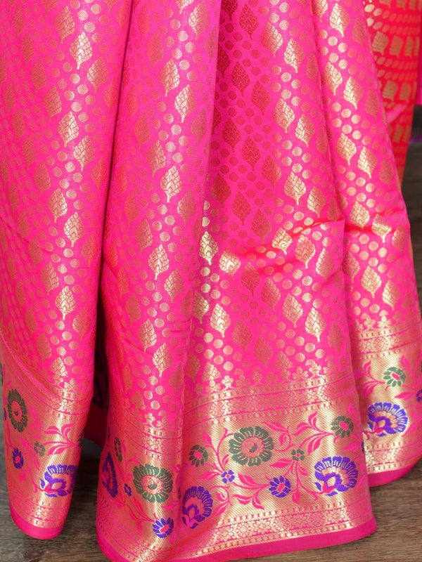 Banarasee Art Silk Saree With Zari Buta & Border-Pink