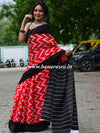 Handloom Mul Cotton Ajrakh Print Saree-Red & Black