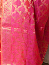 Banarasee Chanderi Cotton Stripes Salwar Kameez Fabric With Dupatta-Pink