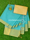 Banarasee Cotton Silk Saree With Zari Border With Gold Brocade Blouse-Green