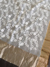 Banarasee Handwoven Pure Silk Cotton Chikankari Embroidery Saree-White