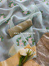 Banarasee Pure Organza Silk Saree With Embroidery-Green