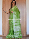 Bhagalpur Handloom Pure Linen Cotton Hand-Dyed Batik Pattern Saree-Green