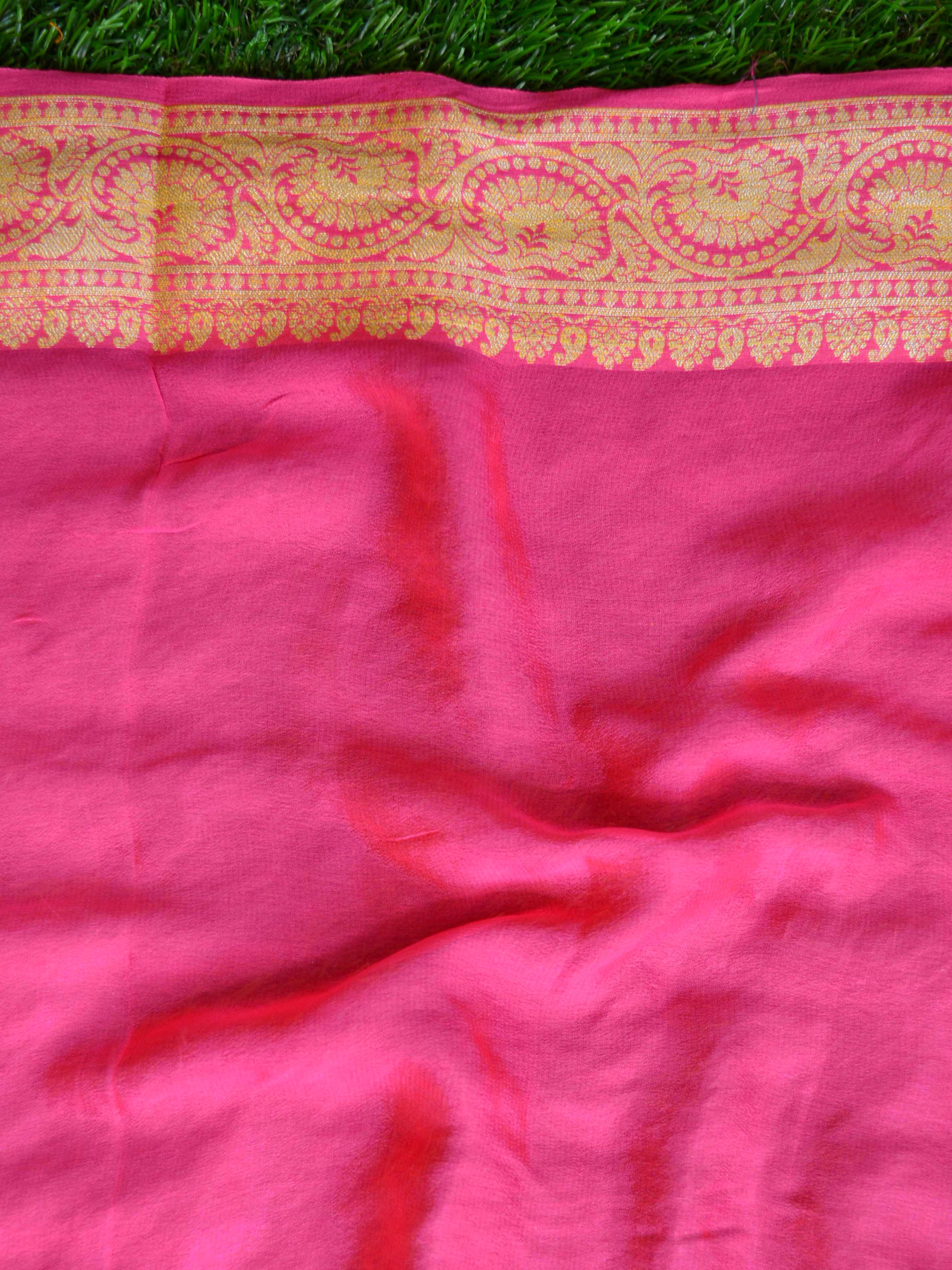 Banarasee Chiffon Zari Jaal Saree-Blue & Pink