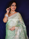 Banarasee Organza Mix Saree With Silver Zari Jaal Design & Border-Green