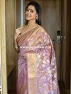 Banarasee Organza Mix Saree With Sona Rupa Rupa Jaal Design-Onion Pink