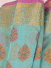 Banarasee Cotton Silk Mix Saree With Multicolor Resham Buta & Zari Border-Blue