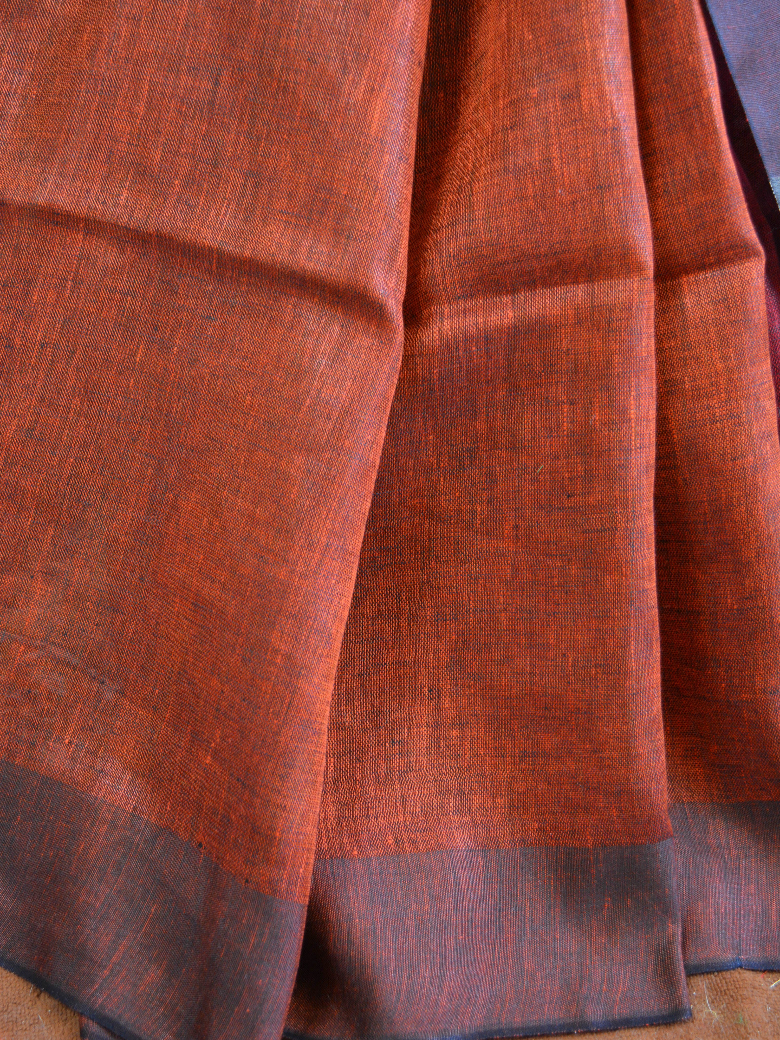 Bhagalpuri Handloom Pure Linen Saree-Deep Red With Rust