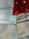 Banarasee Organza Mix Saree With Flower Buta Design & Broad Border-Maroon & Blue