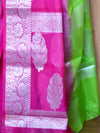 Banarasee Organza Saree With Silver Zari Design & Dual Color-Pink & Green