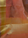 Banarasee Organza Mix Saree With Zari Border-Peach