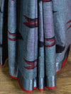 Banarasee Linen Cotton Ikkat woven Saree-Grey & Red