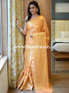 Banarasee Handwoven Semi-Chiffon Saree With Silver Jaal Design-Peach