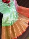 Banarasee Handwoven Broad Border Tissue Saree-With Skirt Border-Green