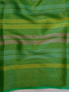 Banarasee Handwoven Semi Silk Saree With Antique Zari Buta Design-Red & Green