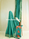 Banarasee Chiffon Blend Saree With Zari Border & Digital Print Blouse-Sea Green