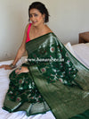 Banarasee Handwoven Semi Silk Saree With Jaal & Zari Border Design-Green