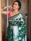 Banarasee Handwoven Semi Silk Saree With Jaal & Zari Border Design-Green