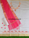 Banarasee  Hand-Embroidery Chanderi Cotton Salwar Kameez Fabric With Contrast Dupatta-Off White