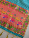 Banarasee Cotton Silk Mix Saree with Broad Paithani Border-Teal