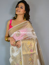 Banarasee Handwoven Semi Silk Saree With Zari Buta-White