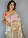 Banarasee Handwoven Semi Silk Saree With Zari Buta-White