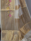 Banarasee Handwoven Semi Silk Saree With Zari Buta-White