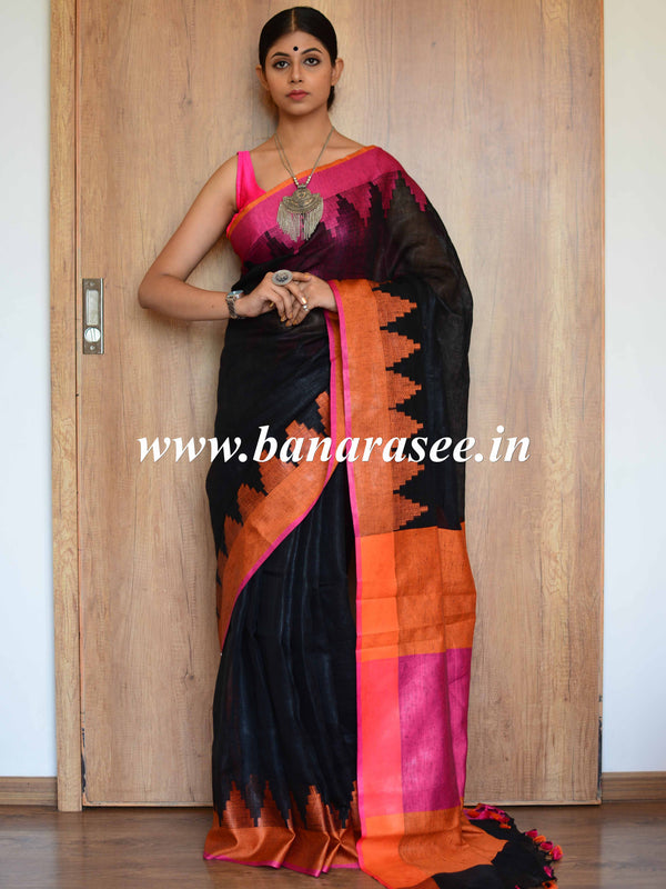 Grey soft Tussar Silk printed saree with ganga jamuna - Balaram Saha