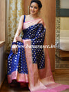 Banarasee Handwoven Semi-Chiffon Saree With Zari Buti & Contrast Border-Blue