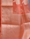 Banarasee Organza Mix Saree With Silver Zari Leaf Buta-Peach