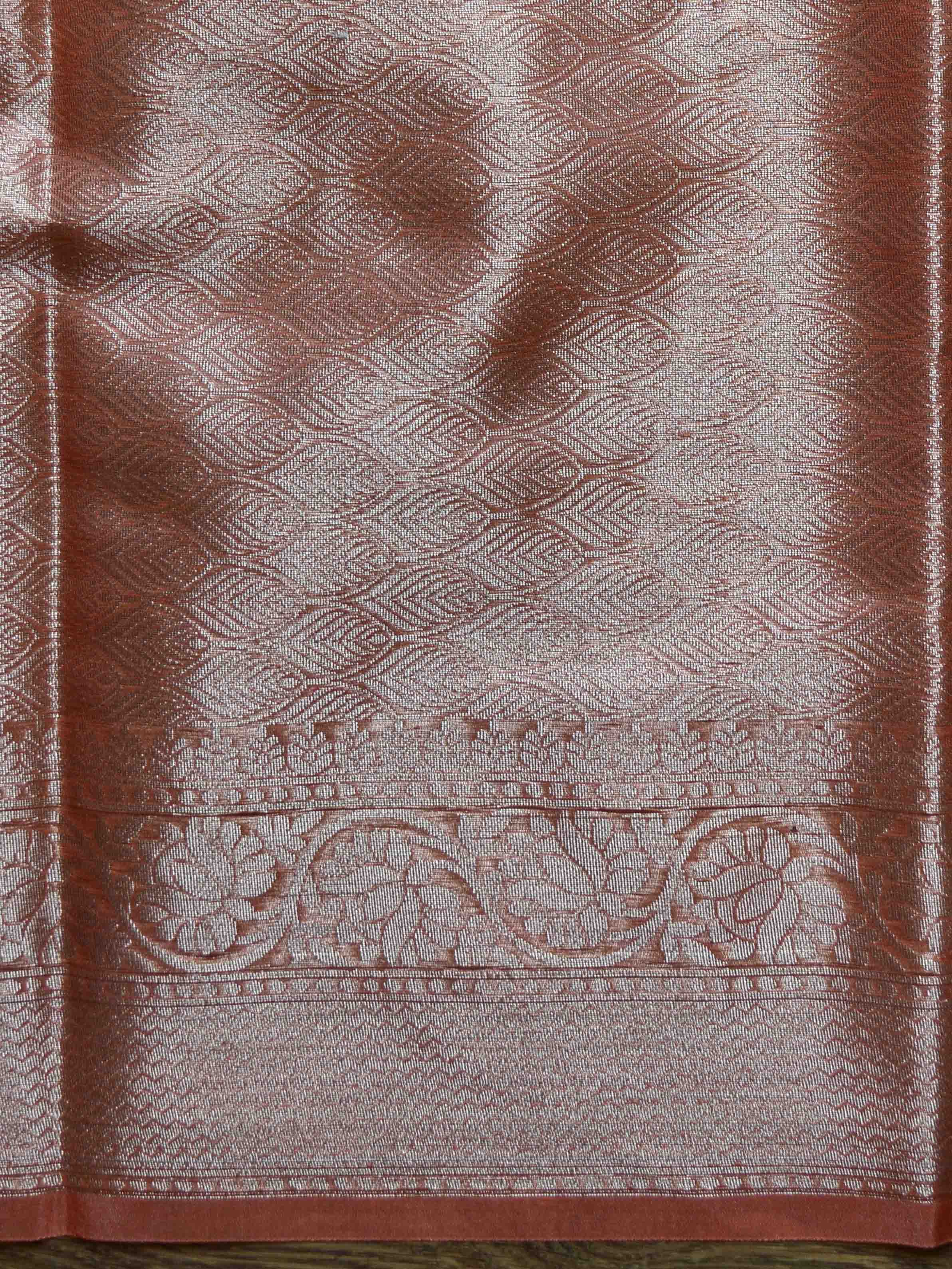 Banarasee Organza Mix Saree With Silver Zari Leaf Buta-Peach