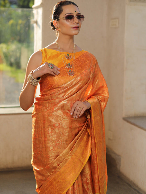 Get Zari Detail Orange Saree at ₹ 3000 | LBB Shop