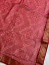 Banarasee Chiffon Blend Saree Chunri Print Zari Border & Silk Blouse-Red