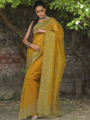 Banarasee Handwoven Organza Silk Floral Embroidered Saree-Olive Green