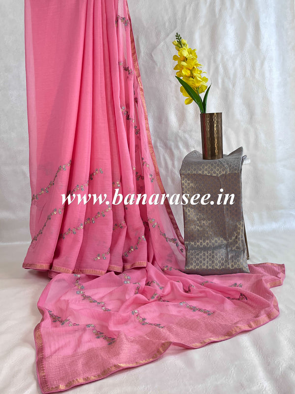 Chiffon Pure brush paint saree, Feature : Dry Cleaning, Pattern : Printed,  Zari Border at Rs 8,000 / pieces in Varanasi