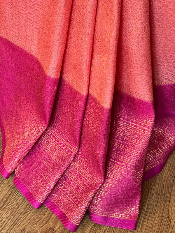 Banarasee Kubera Pattu Soft Silk Saree With Copper Zari Work-Peach