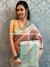 Banarasee Handwoven Contrast Border Tissue Saree With Self Weaving Design-Pink