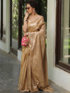 Banarasee Handwoven Semi Silk Saree With Stripes Design & Solid Border-Light Brown