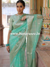 Banarasee Organza Mix Saree With Silver Zari Buta & Border-Sea Green