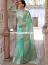 Banarasee Organza Mix Saree With Silver Zari Buta & Border-Sea Green