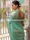 Banarasee Organza Mix Saree With Silver Zari Buta & Border-Sea Green