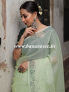 Banarasee Mix Organza Hand-Embroidered Saree-Green